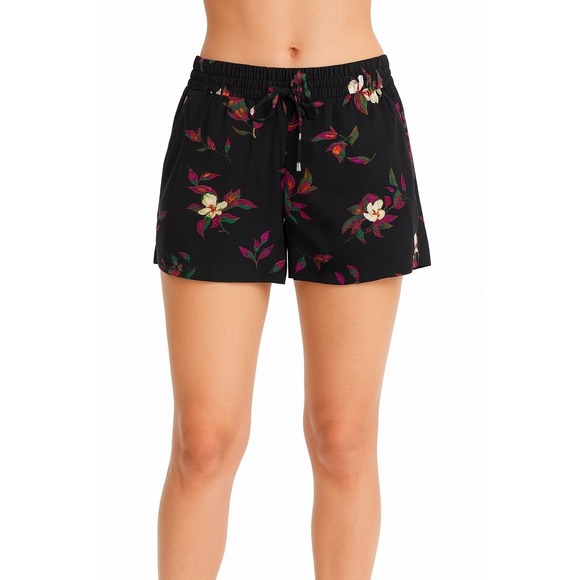 a new day Pants - A New Day Floral Print Shorts Drawstring Waist Casual Summer Black‎ M